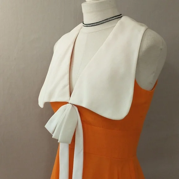Bright Orange 70s Vintage Maxi Dress Gown Sexy Plunge Neckline Circle Skirt Sz 6